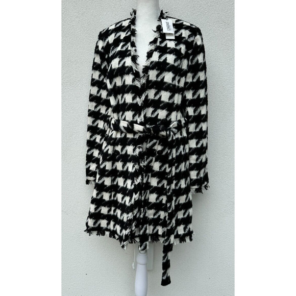 L' Agence Houndstooth print trench coat jacket black & white Sz. 8 New with tags - Picture 1 of 15